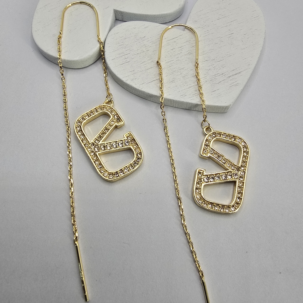 Valentino Threader Logo Long Chain Drop Earrings 299$